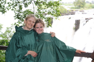 Susan Farewell and Justine Seligson at Victoria Falls