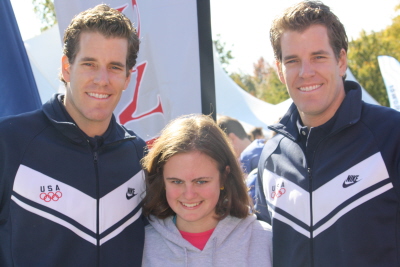 Tyler and Cameron Winklevoss with Justine Seligson